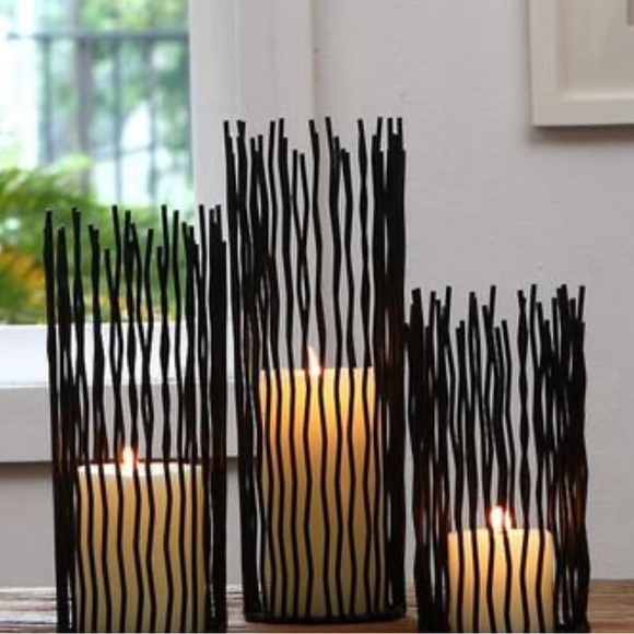 Bundle of 3 silver metal modern contemporary haystack candlestick holders - Picture 6 of 6